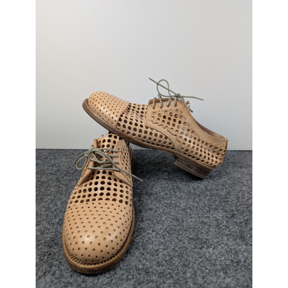 MOMA Handmade in Italy Tan Leather Perforated Oxford Shoes Womens EU 37 US 7